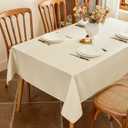 Seenus Fabric Beige Tablecloth for 4 Foot Rectangle Table Faux Linen Textured Water Resistant & Washable Rectangular Table Cloth Reusable for Dinning Kitchen Party 52 x 70 Inch