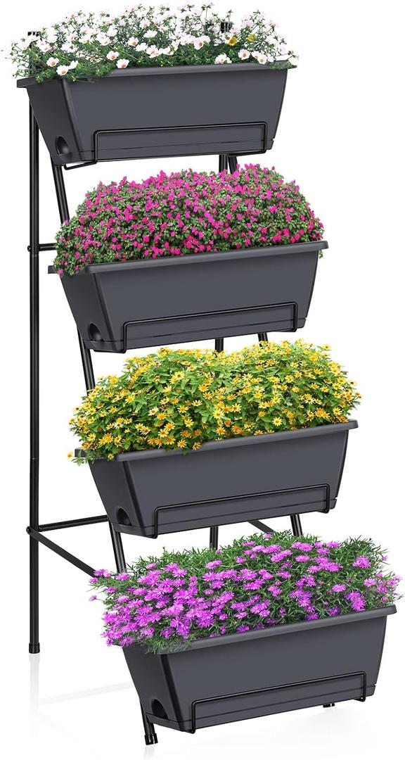 OYEAL Raised Garden Bed 4 Tier Vertical Garden Planter Indoor Outdoor Raised Planter Box with Legs Elevated Herb Garden Planters for Flowers Vegetables Plants, Grey
