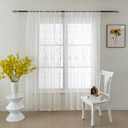 White Sheer Curtains Floral Embroidery Rod Pocket Voile Drapes for Living Room, Bedroom, Window Treatments Semi Flower Pattern Curtain Panels for Kitchen, Yard,54 x 63 Inch, 2 Panels