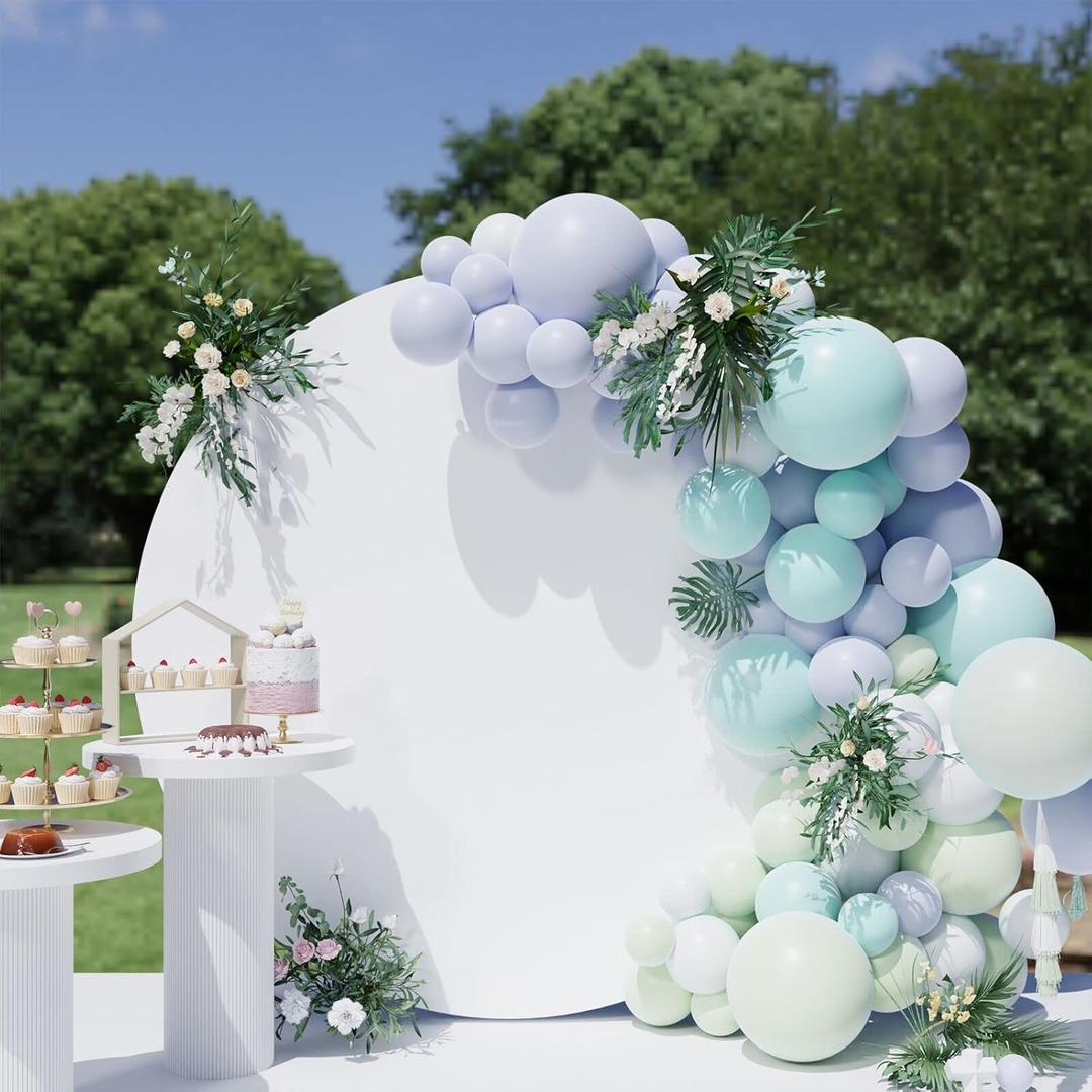 HELAKU Round Backdrop Cover - 7.2x7.2ft White Circle Background for Birthday Party, Baby Shower, Wedding Decorations
