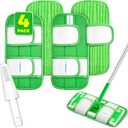 4 Pack Reusable Microfiber Mop Pads, Compatible with Swiffer Sweeper, Machine Washable Cloths, Scraper Included, Refills for All Floor Cleaning, Hook and Loop, Wet Dry - 10"- 12"