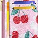 Tipmile Credit Card Holder for Women Slim Minimalist Front Pocket RFID Blocking Wallet Small Compact Card Case with ID Window, Cherry Berry