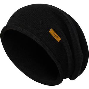 FUQILA 100% Merino Wool Slouchy Beanie Hat, Women Warm Winter Caps Soft, Ladies Breathable & Cozy Stretchy Knitted Skull Cap (One Size, Black)