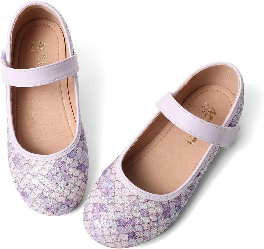 Mermaid Glitter Princess Ballet Flats for Girls, Mary Jane Shoes Dress Shoes for Girl Back to School Princess Wedding Shoes (Toddler/Little Kid/Big Kids) (Mermaid Scales - Purple) Size 26
