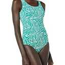 Amazon Essentials Women's One-Piece Coverage Swimsuit (Also in Plus Size), Turquoise Green Zebra Stripe, 3X-Large