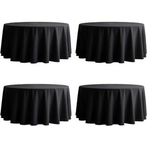 4 Pack Round Tablecloth 120 Inch Black Polyester Washable Fabric Table Covers for Party,Wedding,Dining Table Buffet Reception Banquet