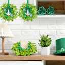 St. Patrick's Day Small Candle Rings, 8 Pcs Shamrock Wreaths with Glitter Shamrock Clovers for Table Centerpieces, Front Door, Wall, Window Indoor Outdoor Holiday Decor