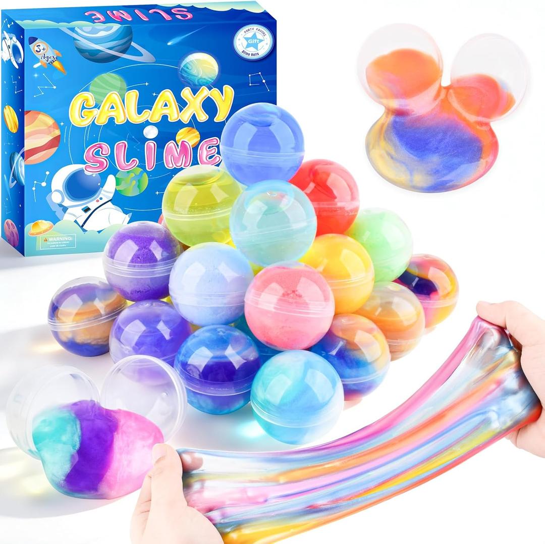 32 Pack Galaxy Slime Balls for Kids, Slime Party Favor, Soft & Non-Sticky, Mess-Free, Stress Relief - Toys for Girls and Boys, Birthday Gifts, Classroom Reward, Party Supplies, Goodie Bag Stuffers