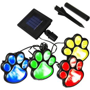 4 Solar Dog Animal Paw Print Lights Garden Statue Lantern Led Path 3" Light Lamp for Garden Patio Yard Decor Walkway Outdoor Decorations (Colorful)