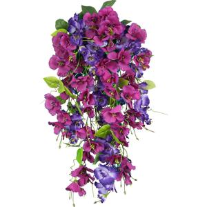 2 Pcs Fake Hibiscus Artificial Hanging Flowers Plants for Outdoors Realistic UV Resistant Spring Summer Decor Silk Faux Hibiscus Flowers Trailing Vines for Front Door Porch Outside (Purple, Fuchsia)