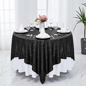 Hahuho 50x50 inch Square Sequin Tablecloth Black, Glitter Tablecloth for Bridal Shower Decorations, Birthday, Wedding, Dessert, Banquet50x50 Inch, Black
