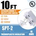 2 Pack Clear Extension Cord with Foot Switch 3 Outlet 10FT Invisible Extension Cord 2 Prong Power Cable Male to Female, for Christmas Tree Lighting Holiday Lighting, UL-Certified, 13A/125V, 2 x 16 AWG