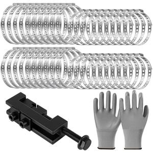 Otoolling 42 Pcs CV Boot Clamp Tool Include 20 Large and 20 Small 304 Stainless Steel Adjustable Ear Hose Clamp, 1 CV Boot Pliers, 1 Pairs Gloves for Axle Removal Installation Dust Covers Drive Shaft