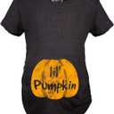 Maternity Skeleton Baby Monster Pumpkin T Shirts Funny Cute Pregnancy Halloween Tees (Beige, S)