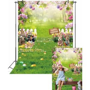 Easter Backdrop for Photography 6x8FT Easter Spring Garden Floral Bunny Colorful Eggs Fence Green Grass Bokeh Background Kids Newborn Baby Portrait Photo Props (6x8FT(width 180cm x Height 240cm))