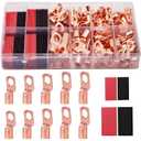 TKDMR 160Pcs Copper Wire Lugs AWG2 4 6 8 10 12 with Heat Shrink Set, 80Pcs Battery Cable Ends Ring Terminals Connectors Tubing Assortment Kit (10 Kind Sizes)