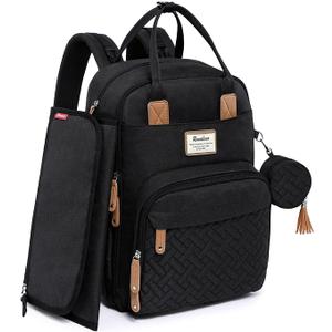RUVALINO Baby Changing Bag Backpack, Neutral All-in-One Baby Bags for, Multifunction Large Travel Backpack with Portable Changing Pad, Stroller Straps, Pacifier Case and Insulated Pockets, Black