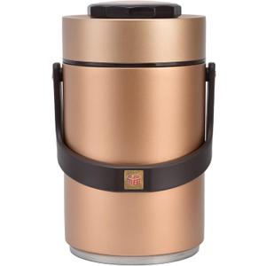 Qiilu Food Flask 2L Termos Para Comida Caliente 24 Horas 304 Stainless Steel 2.3L Vacuum Lunch Box 3 Layers Prevent Leakage Insulated Container For Work Travel (Gold)