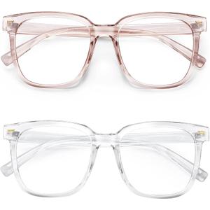 PANNER Oversized Square Blue Light Blocking Glasses for Women Men Anti Glare Reduce Eyestrain Computer Glasses (Clear+apricot)