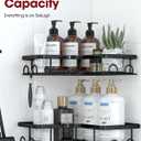 Sakugi Corner Shower Caddy - 2 Pack, Adhesive Shower Organizers, Rustproof Stainless Steel Shower Shelves with 8 Hooks, No Drilling Bathroom Organizers and Storage Racks, Space-Saving, Black, Medium