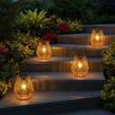 Homemory 4 Pack Rattan Lantern Solar Outdoor Waterproof Hanging Lights | Outside Solar Wicker Lamp Decor with Waterproof Lights for Gardens, Patios, Porches, Pathways, Christmas and Halloween