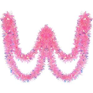 CCINEE 32.8 Feet Pink Tinsel Garland, Christmas Glitter Metallic Tinsel Twist Garland for Xmas Easter Valentines Day Wicked Party Fireplace Hanging Decorations
