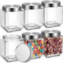 LemonRoad 6 Pack 34 oz Glass Jars with Lids Wide Quart Mason Jars Square Kitchen Canisters Thickened Glass with Airtight Stainless Steel Lids for Pickling Jam Tea Coffee Sugar Food Storage