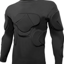 Football Padded Shirt, Black Soccer Goalkeeper Shirts Football Compression Shirt for Basketball Paintball M