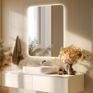 36''X24'' Lighted Mirrors for Bathroom Wall Backlit Rectangular Rounded Corners, LED Bathroom Mirror Frameless with Lights, Dimmable, 3 Colors,Tempered Glass, Shatter-Proof