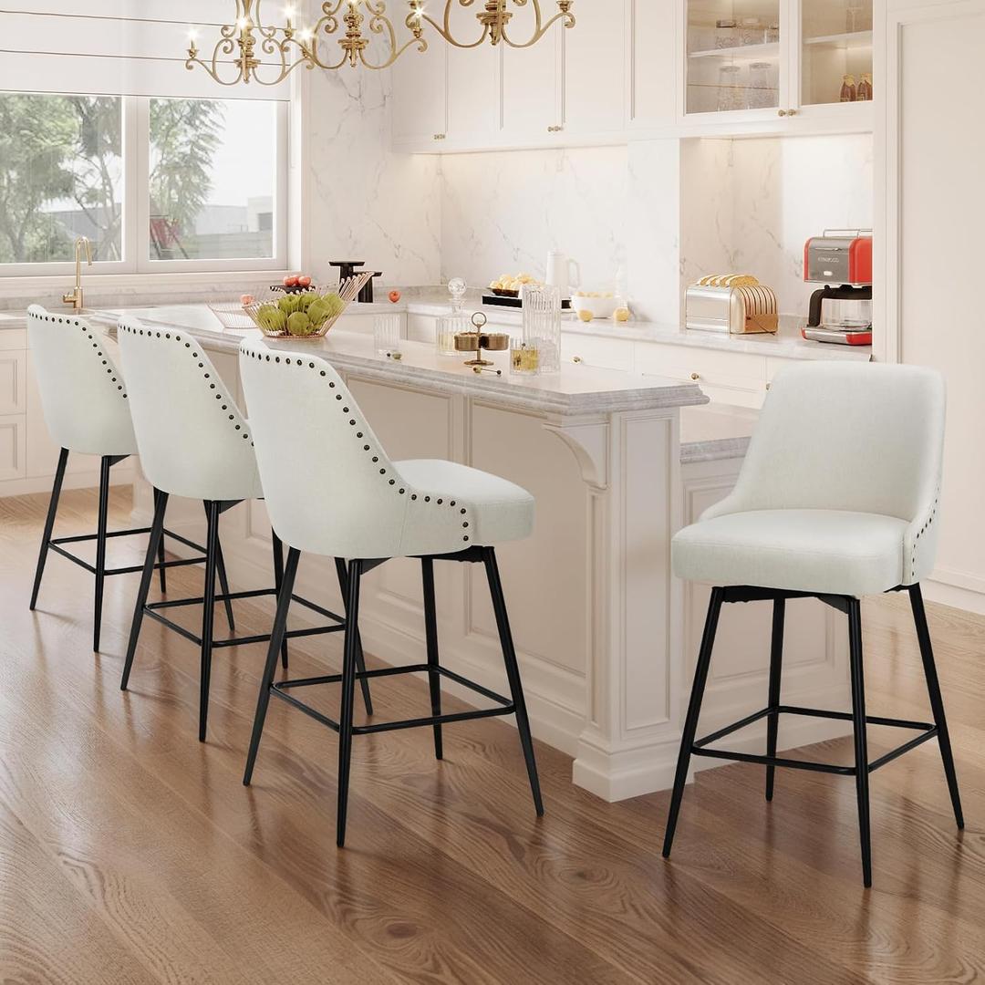 COLAMY Bar Stools Set of 2, 26.18" Counter Height Swivel Stools with Thick Padded Seat, Adjustable Footrest & 360° Rotation, Premium PU Leather Upholstery for Kitchen Island/Home Bar/Cafe, Brown