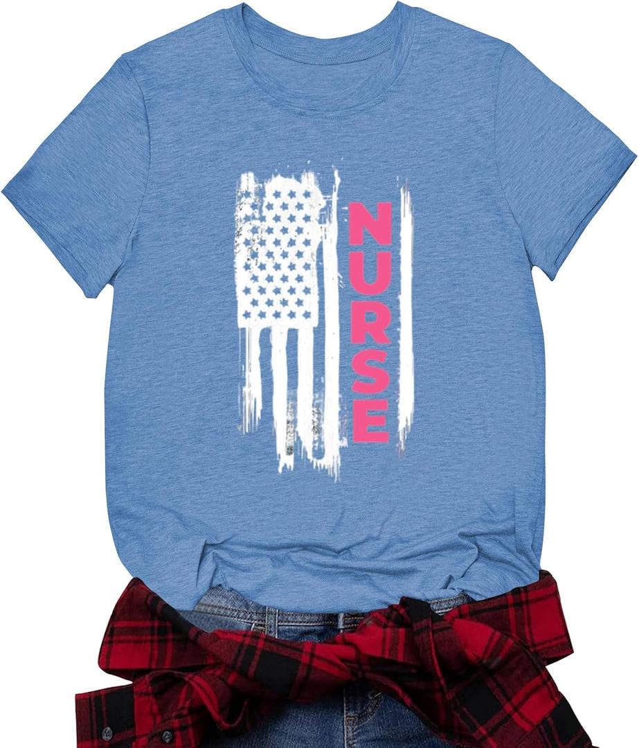 Patriotic Shirts July 4th Shirts for Women American Flag Heart T-Shirts USA Fourth of July Casual Tee Top (XL)