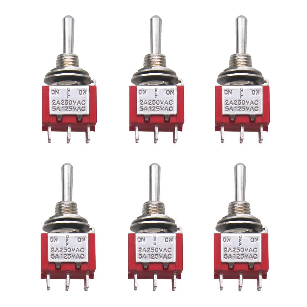 mxuteuk 6pcs Momentary Mini Miniature Toggle Switch 6 Terminal 3 Position DPDT (ON)/Off/(ON) for Car Dash Dashboard 5A 125V 2A 250V MTS-223