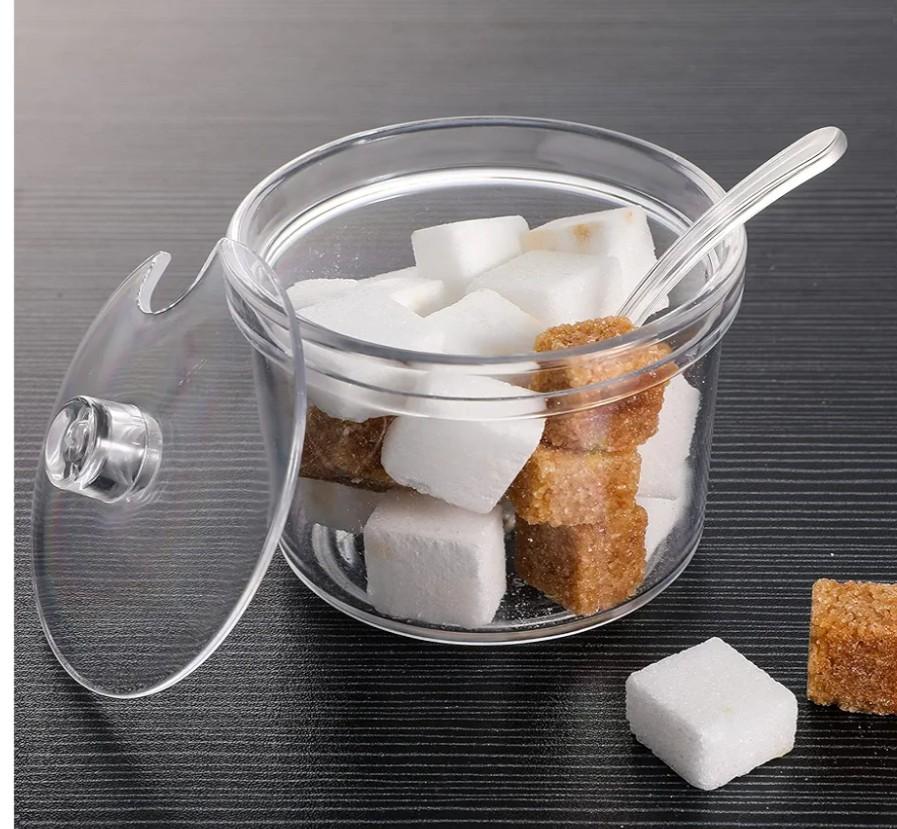 Patelai 12 Pieces Sugar Bowl Acrylic Clear Sugar Bowl with Lid and Salt Spoon Storage Jar with Airtight Lid for Salt, Tea, Spices, Herbs, Condiments