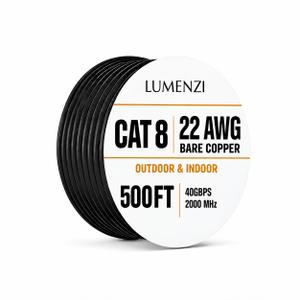 Cat8 500ft Ethernet Cable, 22 AWG 100% Bare Copper, Black, Solid Bulk Round S/FTP Shielded LAN Cable, 40Gbps 2000MHz, ETL Listed, RoHS Compliant, PoE Compatible for Indoor/Outdoor, CCTV