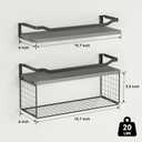 WOPITUES Floating Shelves with Wire Storage Basket, Bathroom Shelves Over Toilet with Protective Metal Guardrail, Wood Wall Shelves for Bathroom Organizers and Storage, Toilet Paper- Gray