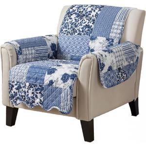 Great Bay Home Patchwork Scalloped Printed Furniture Protector Stain Resistant Chair Cover (Chair, Navy)