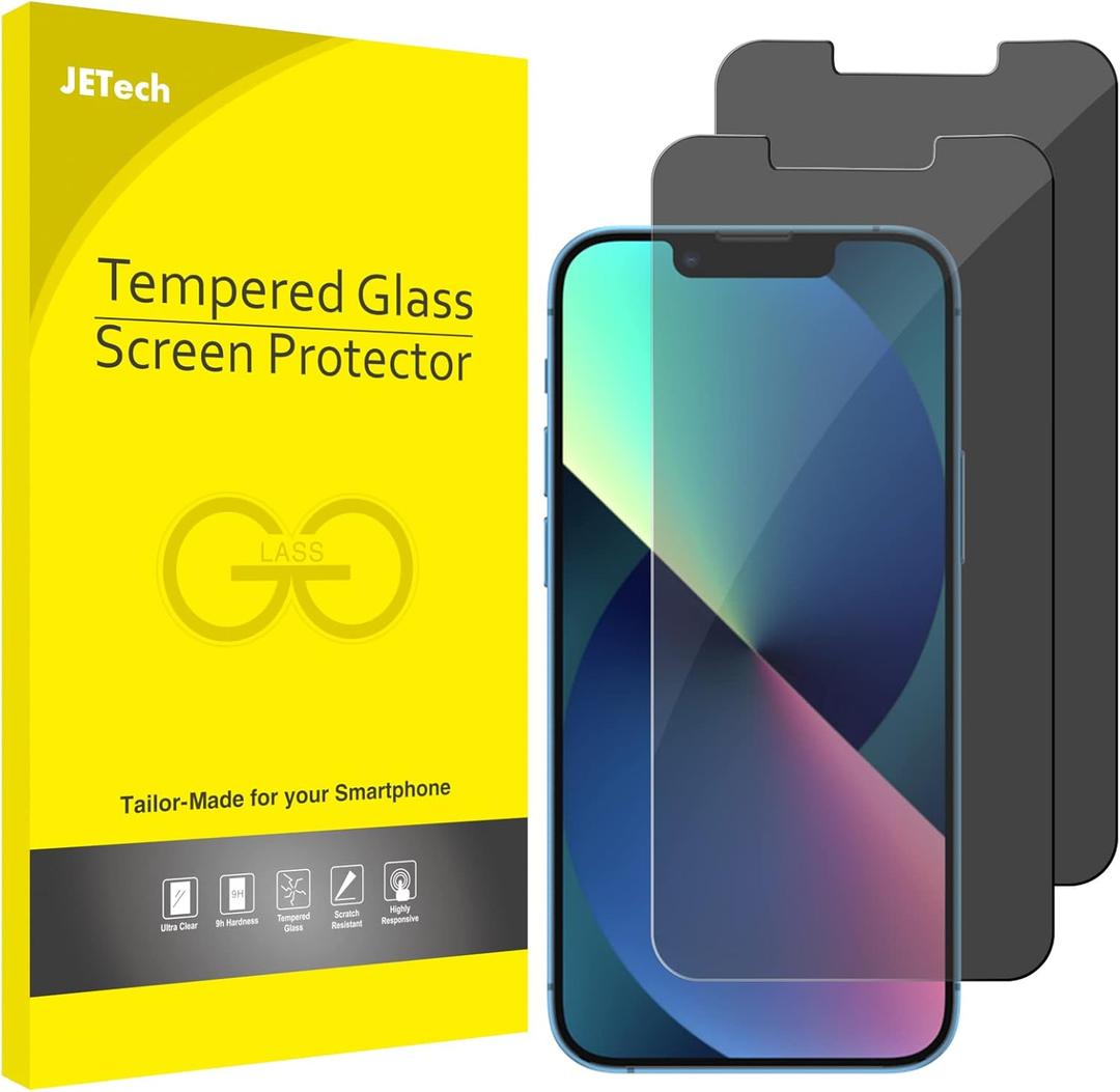 JETech Privacy Screen Protector for iPhone 17e (2026) / iPhone 16e / iPhone 13/13 Pro, Anti Spy Tempered Glass Film, 6.1-Inch Display, 2-Pack