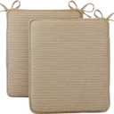 2 x Klear Vu Porch Rocking Chair Cushion Set for Indoor and Outdoor Use, Assembled in The USA, Easy to Clean Stylish Seat and Back Pads with Fabric Ties, 20" x 17" x 2", Natural