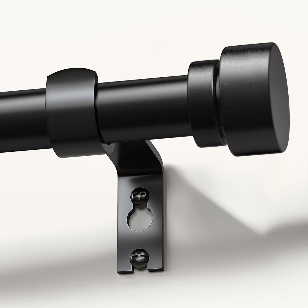 Modern Black Curtain Rods for Windows 48 to 84 Inches Adjustable Length Heavy Duty 1" Diameter Window Curtain Rod with Decorative Finials for Outdoor Farmhouse Bedroom Kitchen Living Room