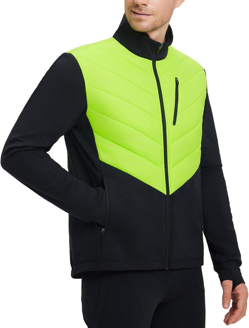 baleaf Men's Cycling Jacket Puffer Lightweight Coat Windproof Warm Winter 5 Pockets Packable Running Hiking (Medium, Yellow/Black)