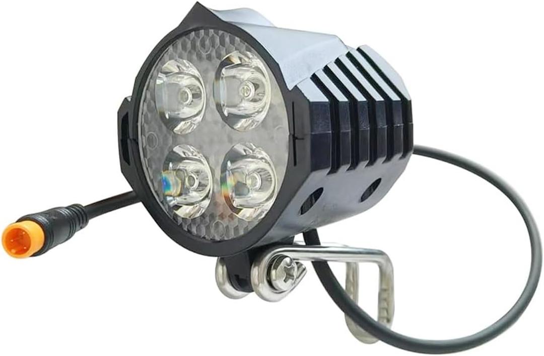 Electric Bike LED Headlight 24V 36V 48V 52V Bike Front Light with Built-in Horn 4 Lights 3 Pin Connector for Night Riding Waterproof Bicycle Horn Light for E-Scooter (Headlight)