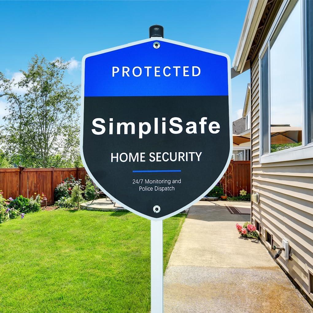 All Aluminum Yard Sign with Reinforced Metal Stake, 28" Heavy Duty Weatherproof Sign with 8 Window Stickers Compatible with Home Security System