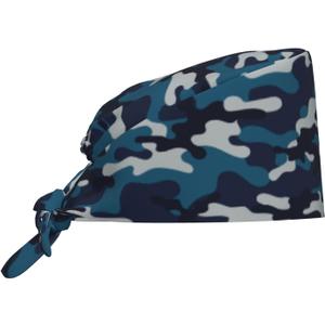 Unisex Adjustable Surgical Sweatband - Elastic Bandage Cap - Scrub Caps for Nurse Working Cap (1, Navy Blue Camo Camouflage Cool)