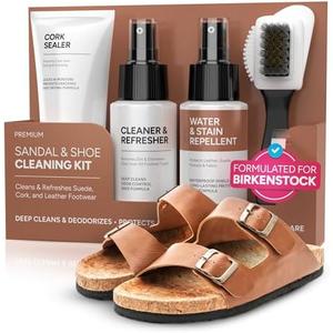 4-in-1 Sandal and Shoe Cleaning Kit for Birkenstock – Premium Care Kit Safe for Leather, Suede, Nubuck & Cork - Includes Sealer, Protector Spray, Cleaner & Brush