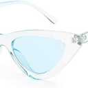 livho Retro Vintage Narrow Cat Eye Sunglasses for Women Clout Goggles Plastic Frame (Clear blue)
