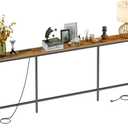 94.5" Behind Couch Table with 2 Fast Charging Stations, 7.1" Narrow Skinny Sofa Table with 4 Power Outlets, 4 USB-A, 2 USB-C for Console Entryway, Rustic Brown