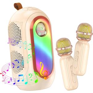 Mini Karaoke Machine for Kids & Adults with 2 Wireless Microphones Portable Karaoke Machine 2x5W Bluetooth Speaker Birthday Gift Toys Gifts for Kids Family Home Outdoor Party Cream