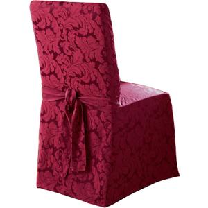 SureFit Home Dcor SF35464 Scroll Dining Chair Cover, Relaxed Fit, Cotton/Polyester, Machine Washable, One Piece, Burgundy Color