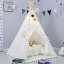 Teepee Play Tent for Kids with Padded Mat & Lights & Carry Case Playhouse for Girls Boys(White)