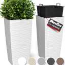 Mueller M-Resin Heavy Duty Tall Planter, Indoor/Outdoor Grande Plant, Tree, Flower Pot, 2-Piece Set, 27.5”, Modern Design, Built-in Drainage, White